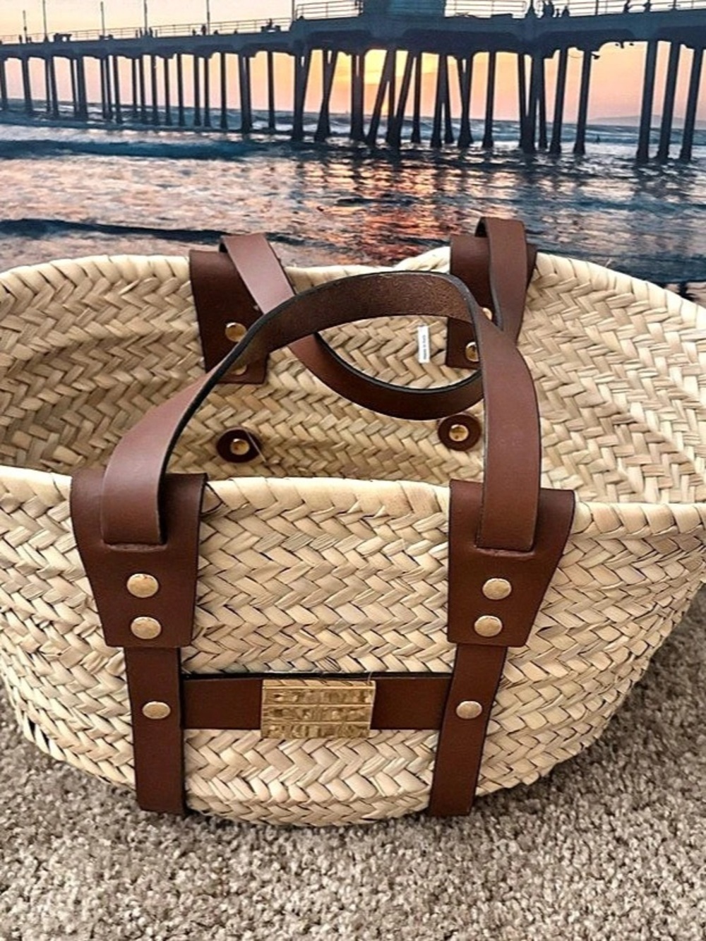 Woven Tote in Beige & Brown